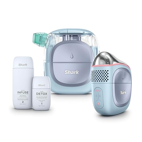 Shark FacialPro Glow at Home Sistema facial hidroalimentado con terapia de calor y frío DePuffi, dispositivo profesional de cuidado de la piel de