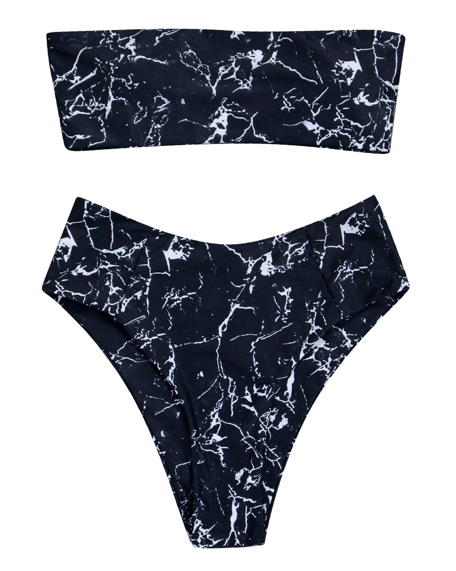 OMKAGI Women Bandeau Bikini Swimsuits Cheeky Off Shoulder Bathing Suit