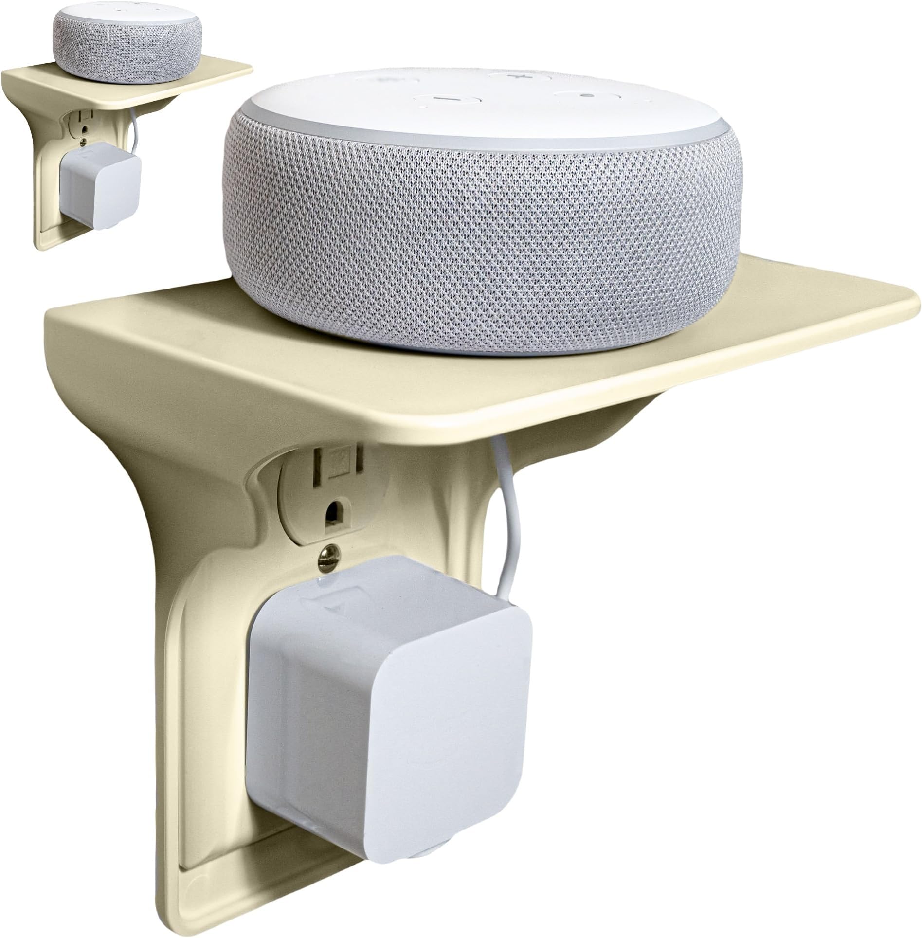 Power Perch Outlet Shelf with Cord Storage Strap, USA Made, Almond, 2-Pack