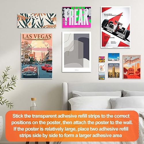 Miniatura 9 de 100 tiras transparentes para colgar cuadros, tiras invisibles de repuesto para pósters, resistentes sin daños, cinta adhesiva pequeña extraíble de