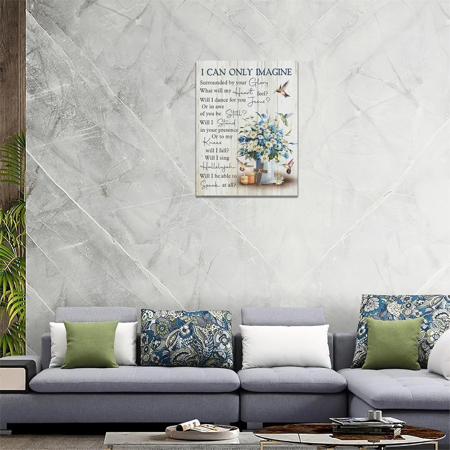 Daisy Canvas Wall Art Daisies Hummingbirds Pictures Wall Decor White Flowers I Can Only Imagine Painting Prints Framed Artwork Decor for Living Room Bedroom Bathroom 12"x16"