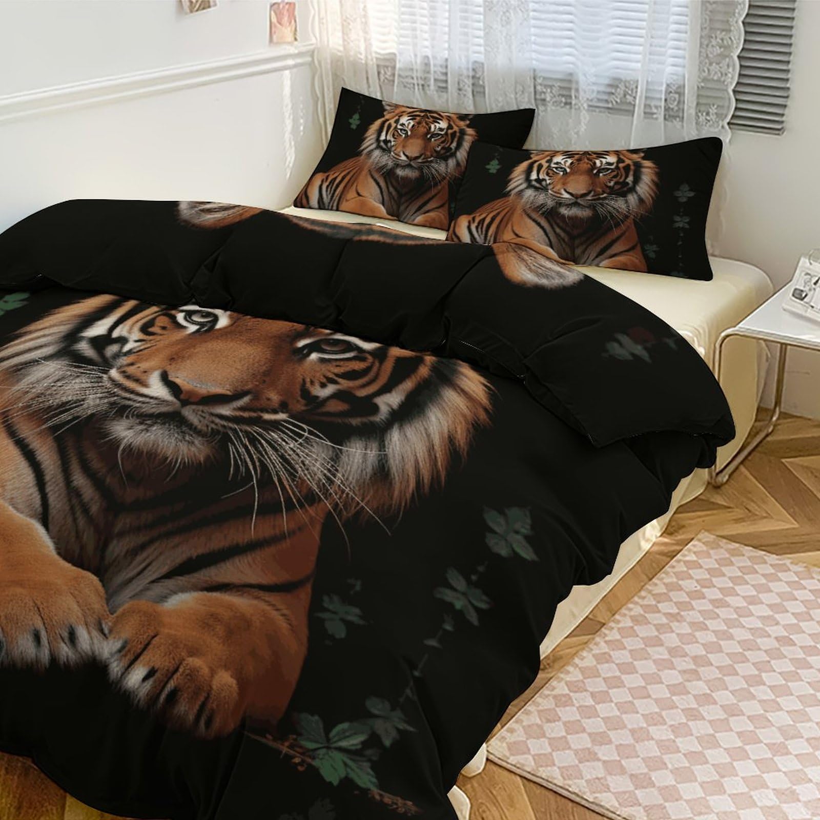 Couette grand lit épaisse 3 pièces parure de lit chaude motif tigre
