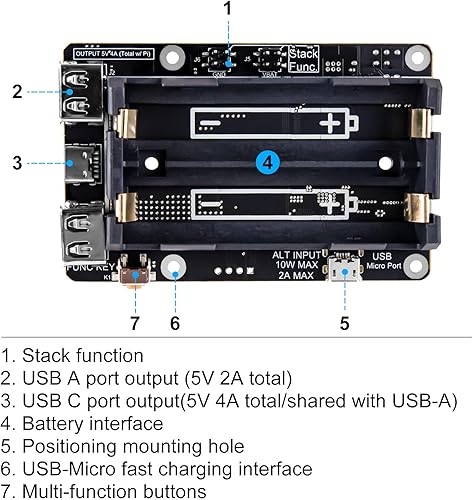 Miniatura 4 de Raspberry Pi 4 UPS Plus Fuente de alimentación ininterrumpida UPS HAT 18 650 Batería de respaldo Administración de fuente de alimentación Placa de