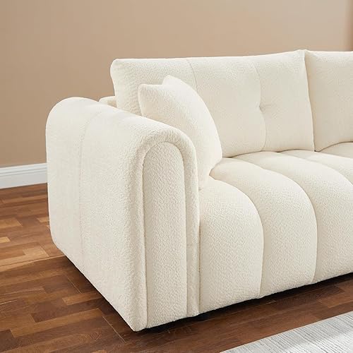 Miniatura 7 de Sofás Boucle Cloud modernos de 91.5 pulgadas, cómodos sofás Sherpa de 3 plazas con brazos enrollados y almohadas, sofá biplaza de gran tamaño para