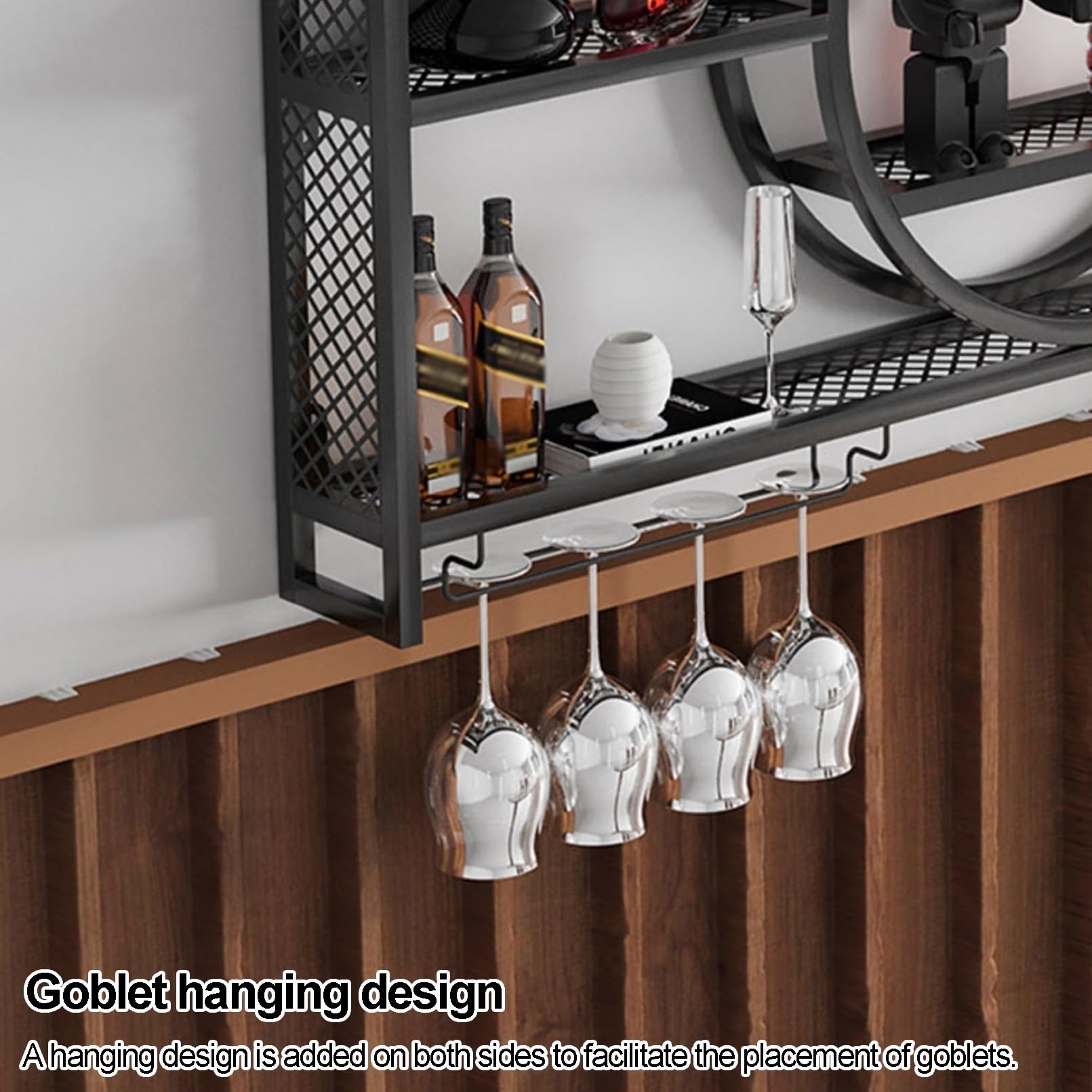 Estante Moderno montado en la Pared con luz LED, Unidad de Bar Colgante para Botellas de Licor, estantería de Almacenamiento con Organizador Flotante con Soporte para Cristales, para la Deco