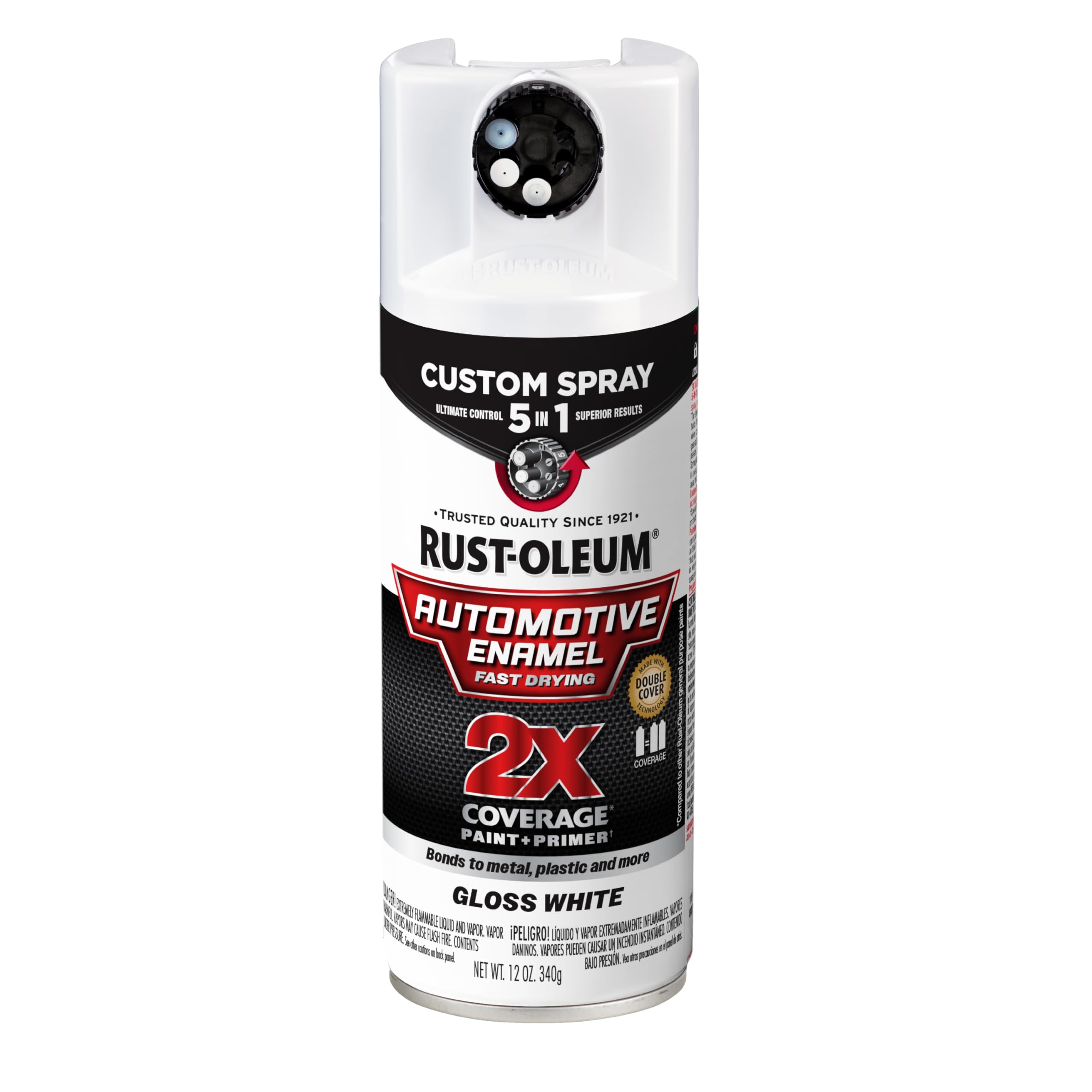 Rust-Oleum 2X Automotive Enamel Custom Spray 5-in-1 Spray Paint, 12 oz, Gloss White