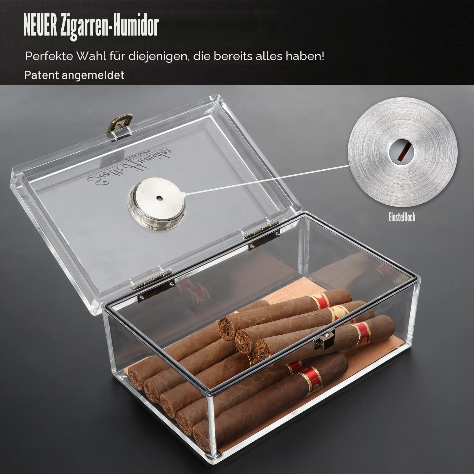 Scotte Acryl Zigarre Humidor Jar/Etui/Box mit Luftbefeuchter und Hygrometer, Humidor, der ungefähr 20 Zigarren aufnehmen kann (Clear-1)