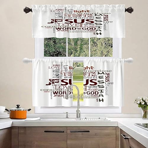 Miniatura 2 de Shrahala White Words - Cenefas de cocina cristianas, palabras navideñas, cortinas de media ventana, tratamiento de ventana de poliéster multicapa