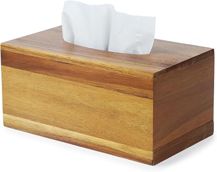 YANGQIHOME Wood Tissue Box Cover, Rectangular Holder for Bathroom, Fits Standard Tissue Boxes Under 180 Count