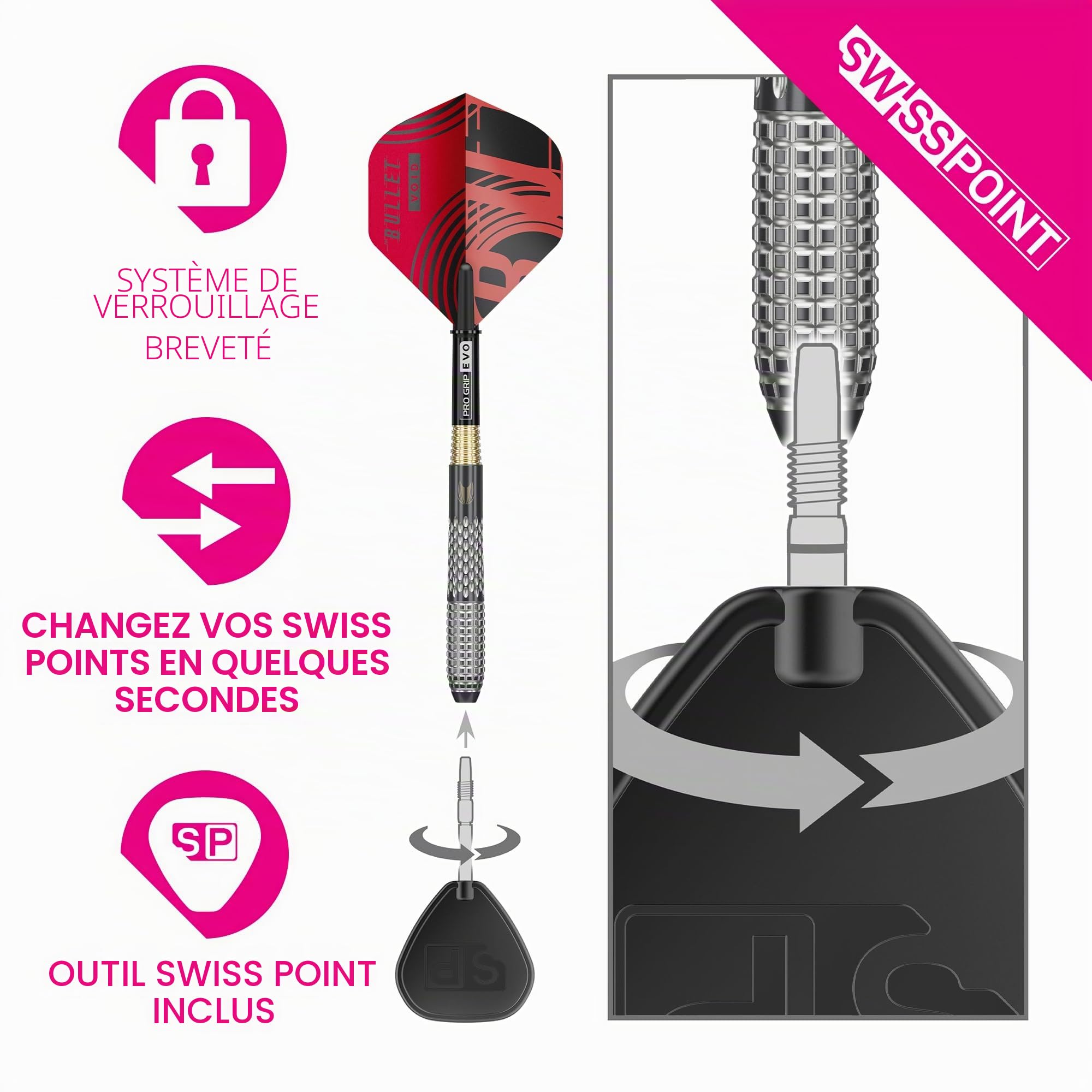 Target Darts Stephen Bunting G5 Void Pointe en Acier Fléchettes Swiss Point, 18G/22G/23G/25G | 95% Tungstène Fléchettes Set, Édition Joueur Noir et Or, Manches Pro Grip Ailettes N° 2, Outil SP Inclus