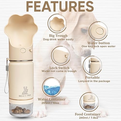 Miniatura 2 de Botella de agua portátil para perros de acero inoxidable de 10 onzas con contenedor de alimentos, botella de agua para mascotas, dispensador de agua