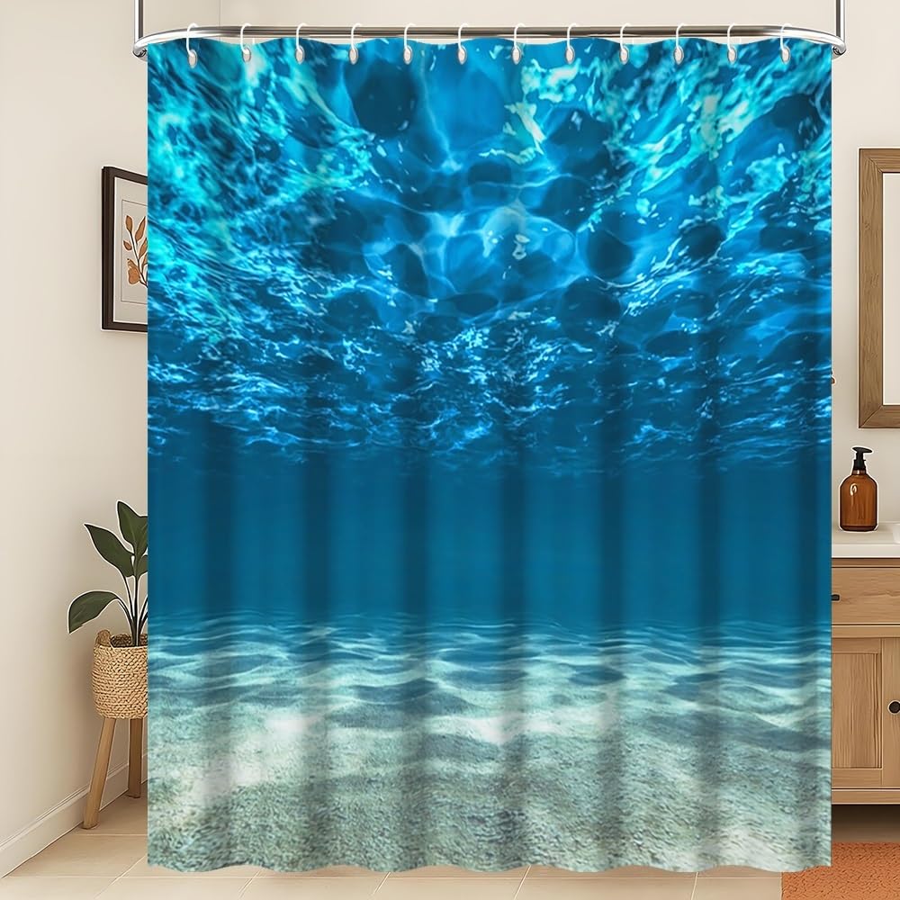 Xiaoterna Ocean Shower Curtain Blue Ocean Underwater Sea Shower Curtain Nature Undersea World Shower Curtain Deep Sea Bathroom Curtain Machine Washable Waterproof Fabric 150x200cm โ image 1