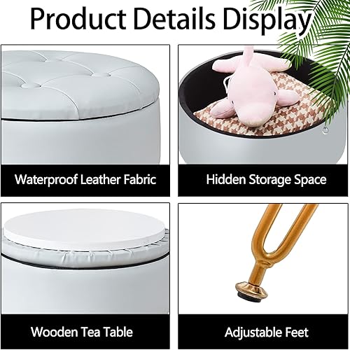Miniatura 7 de Cpintltr Taburete moderno de piel sintética, tapizado, redondo, otomanos, multiusos, decoración del hogar, mesa de café otomana, cubierta superior