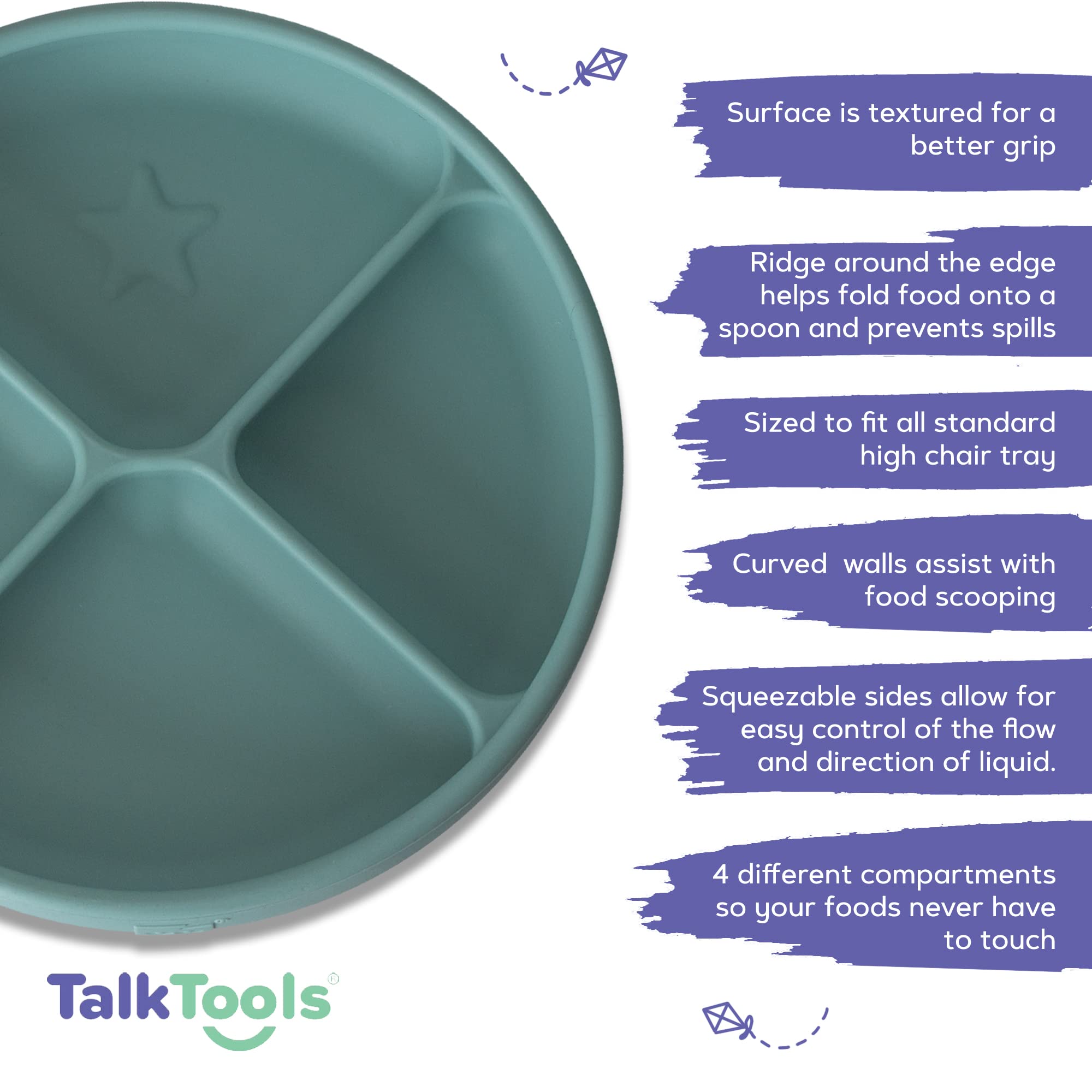 TalkTools ITSY Baby Utensil Set – Silicone Training Cup, Plate and Twin Spoon Pack for Toddlers| Infant First Food Self Feeding Silicone Training Set (Sage)