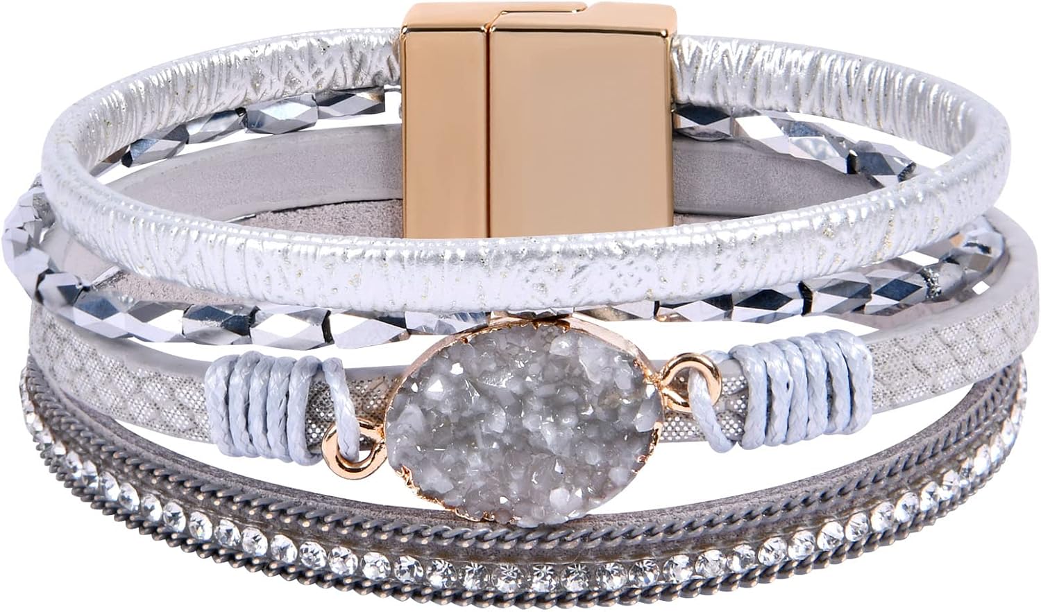 Aucuu Inspirational Leather Bracelets for Women, Boho Cuff Crystal Wrap Bracelets for Women, Valentine's Day Mother's Day Birthday Jewelry Gifts for Women