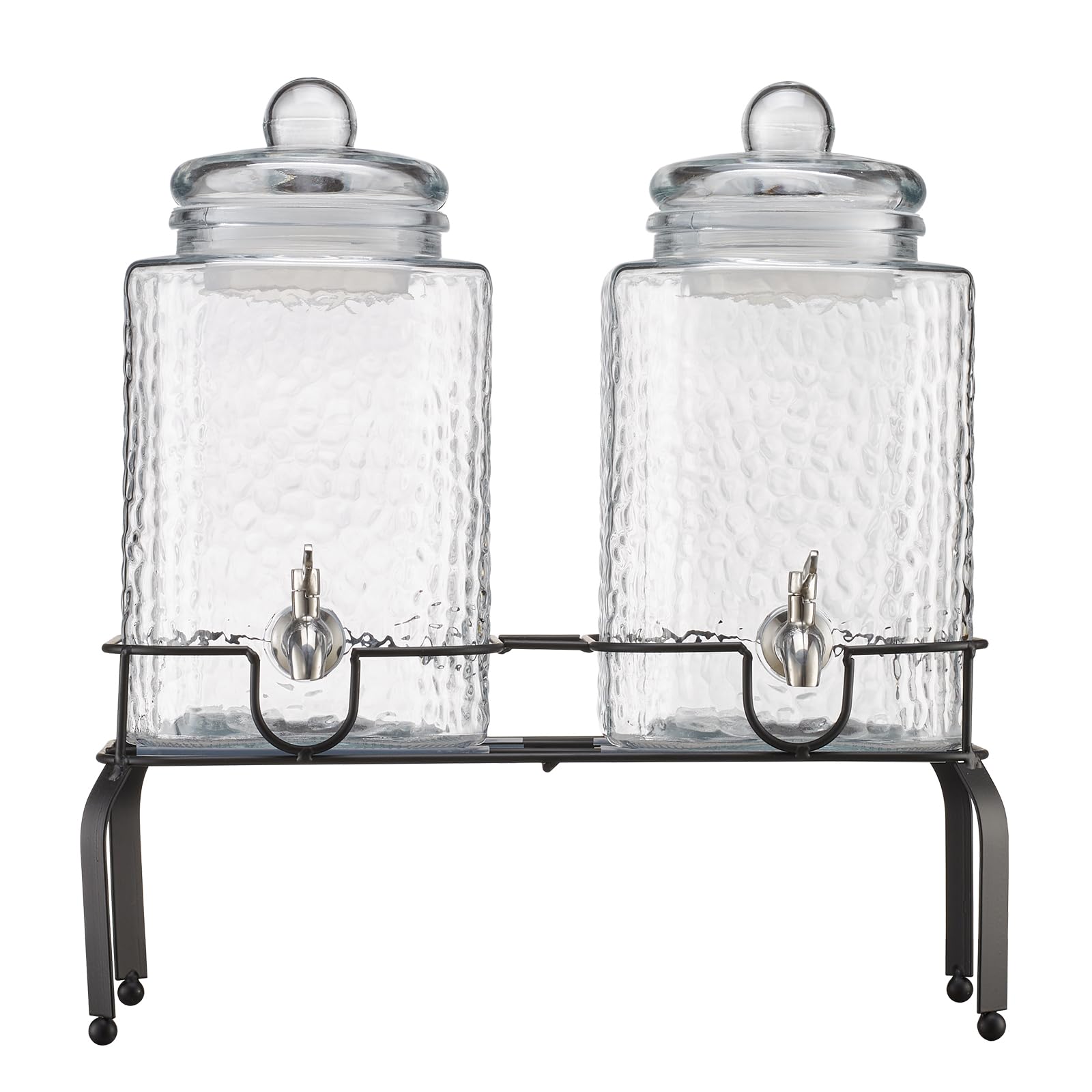VEVOR Distributore di Bevande, 2 Pezzi da 5,5 L, Contenitore di Succhi in Vetro con Supporto in Metallo, Rubinetto in Acciaio Inox, Infusore, Distributore di Tè Freddo, Limonata, per Feste