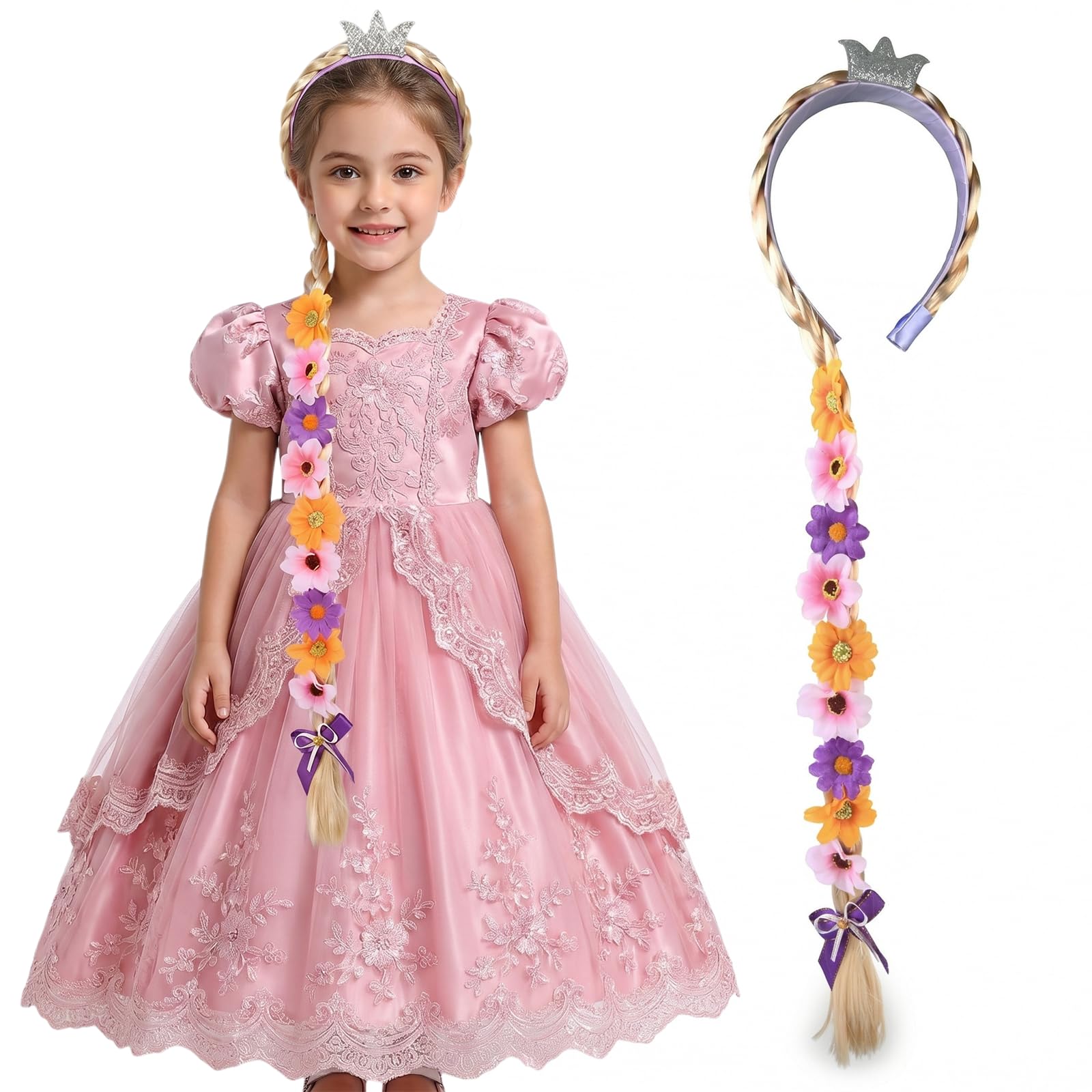 Zirax 2 Pcs Rapunzel Hair Accessories for Girls Long Braided Headband Wig for Princess Dress Up, Birthday Party (Blond)