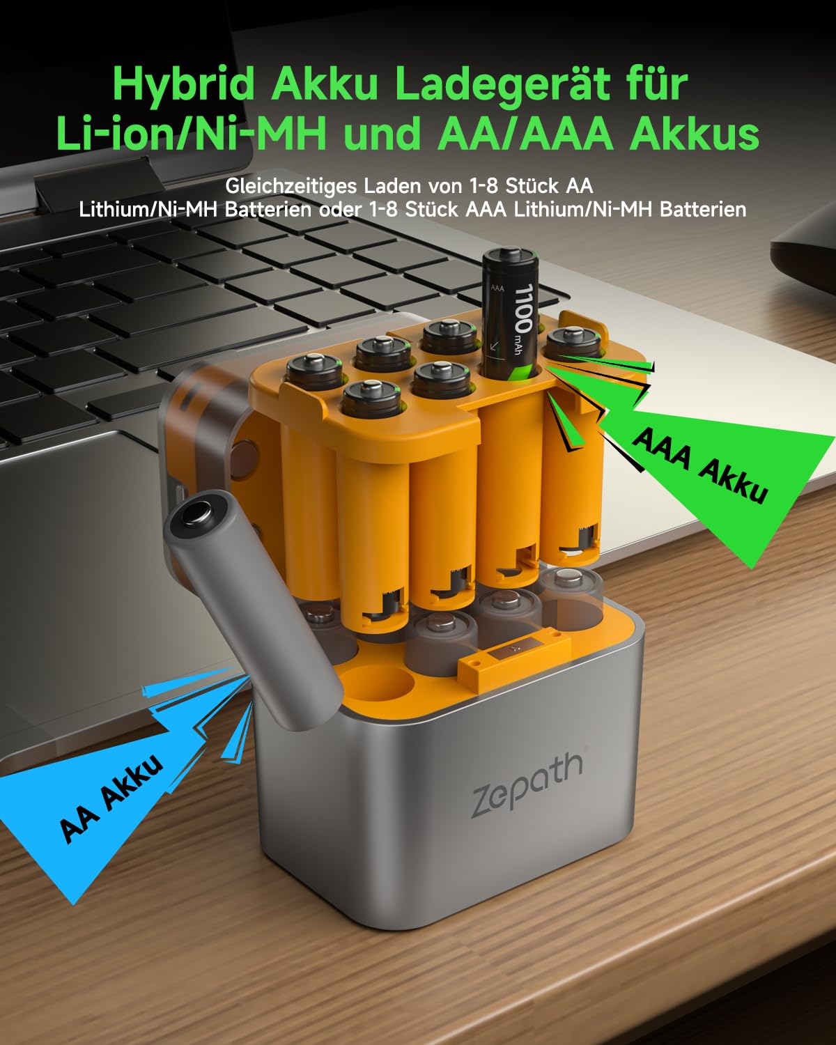 Chargeur hybride Li-ion/NI-MH avec 16 piles rechargeables AAA Ni-MH, 1100 mAh, haute capacité 1,2 V, 8 chargeurs pour piles AA/AAA, boîte de rangement LED intégrée