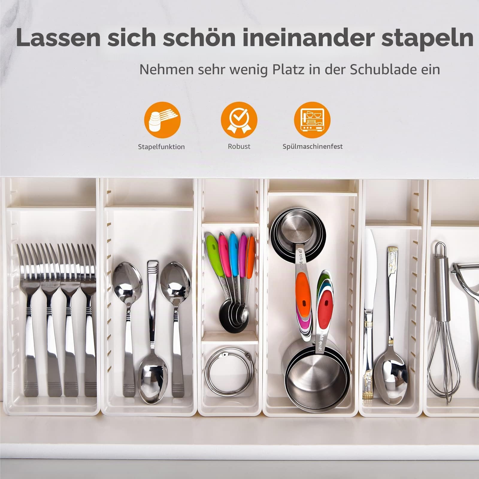 U-Taste 18/8 Edelstahl Messbecher und Messlöffel Set mit 12 Stück, Griff mit Verbesserter Dicke, Amerikanisch(Mehrfarbig)