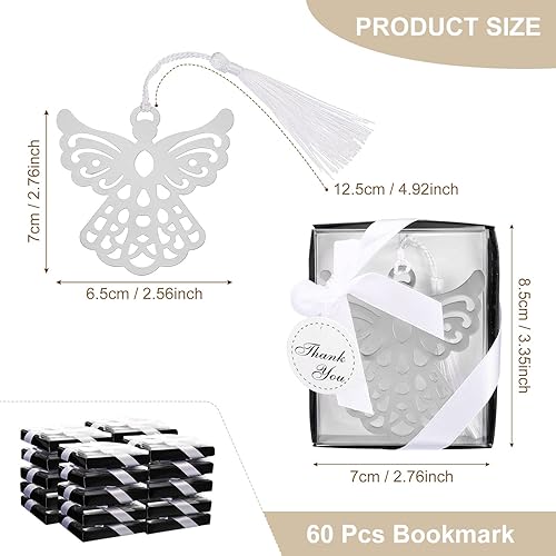 Miniatura 2 de PATIKIL Marcapáginas de ángel de metal, 60 marcapáginas huecos de metal con elegante borla de seda, marcadores conmemorativos para amantes de los
