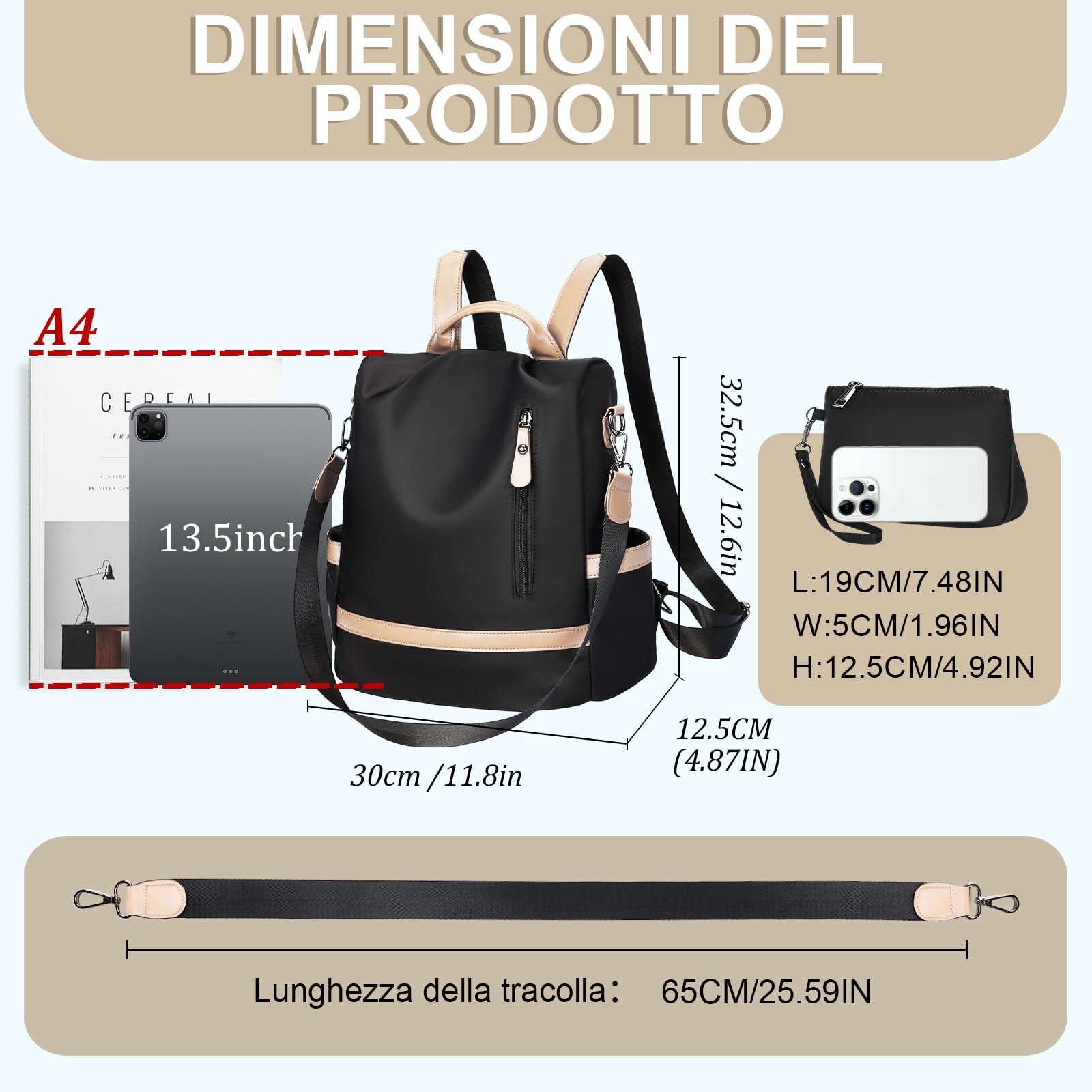 Eshow Zaino Donna Antifurto, Zainetto Casual 3 in 1, Borsa Zaini per Viaggio Scuola Lavoro Shopping e Università