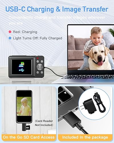 Vista 4 de Cámara digital para niños, cámara digital 1080P FHD 44MP para apuntar y disparar para fotos con tarjeta de 32 GB, zoom 16X, cámara compacta regalos