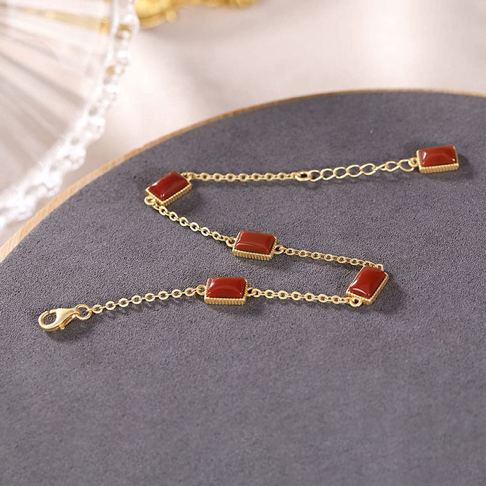 Girls Accessories Bracciale in Argento Sterling 925 Vintage per Donna Semplice Placcato in Oro Agata Rossa Geometria Gioielli Classici Fascino Spiaggia Estiva Birthday Gift