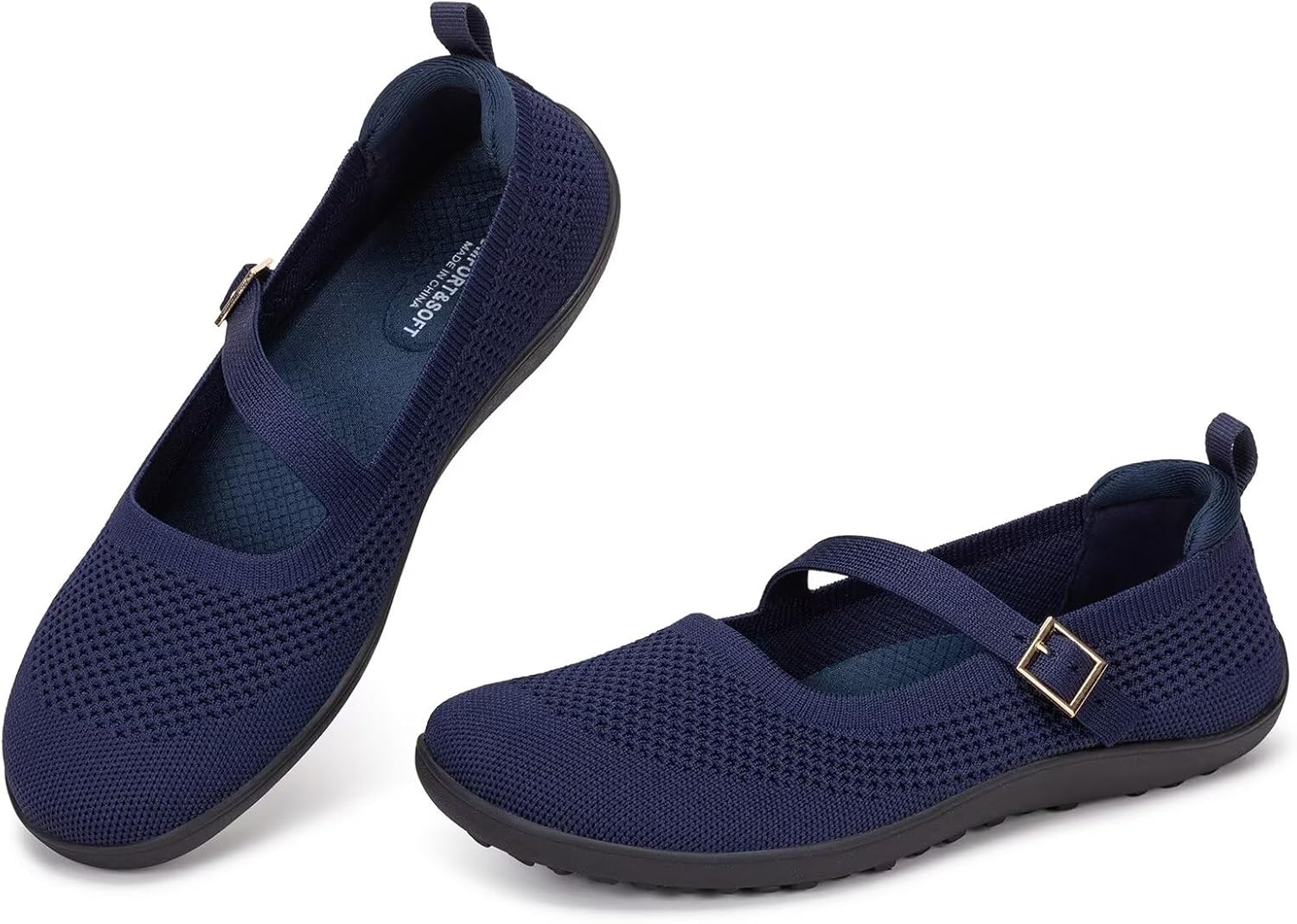 Frank Mully Women's Wide Width Flats Mary Jane Flat Comofortable Knit Ballet Flat Wide Toe Box Dress Shoes with Adjustable Straps - Image 2