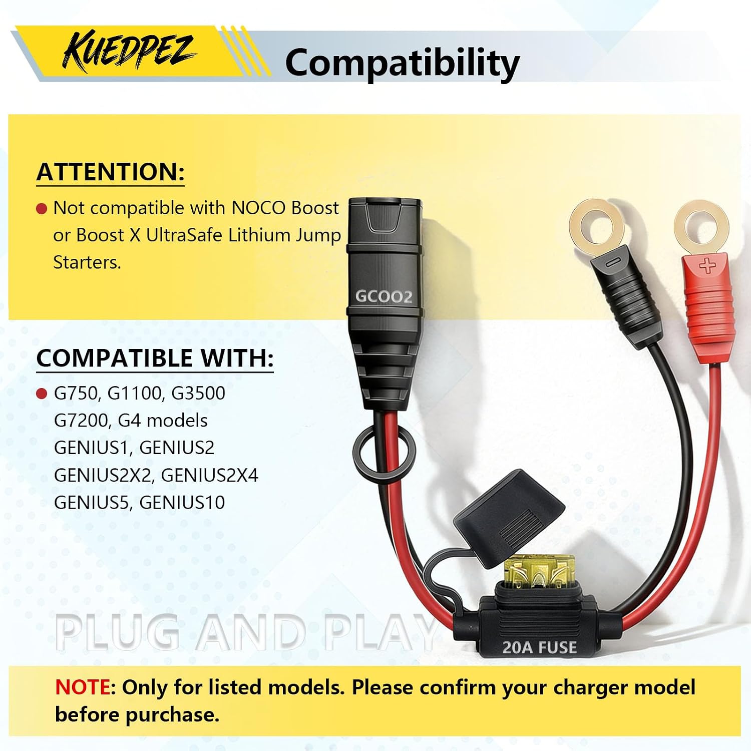 Fit for NOCO GC002 X-Connect M6 (1/4in) XL Eyelet Terminal with 20A Fuses