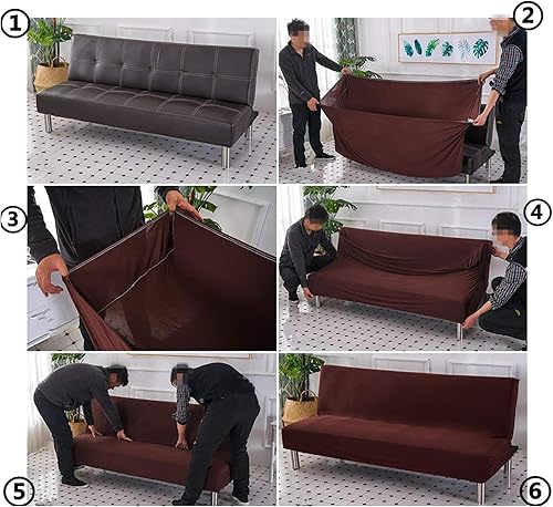 Miniatura 7 de SMMUSEN Funda de sofá retráctil, funda de sofá cama sin brazos con 92% poliéster, ligera, plegable, para decoración del hogar (plumas negras)