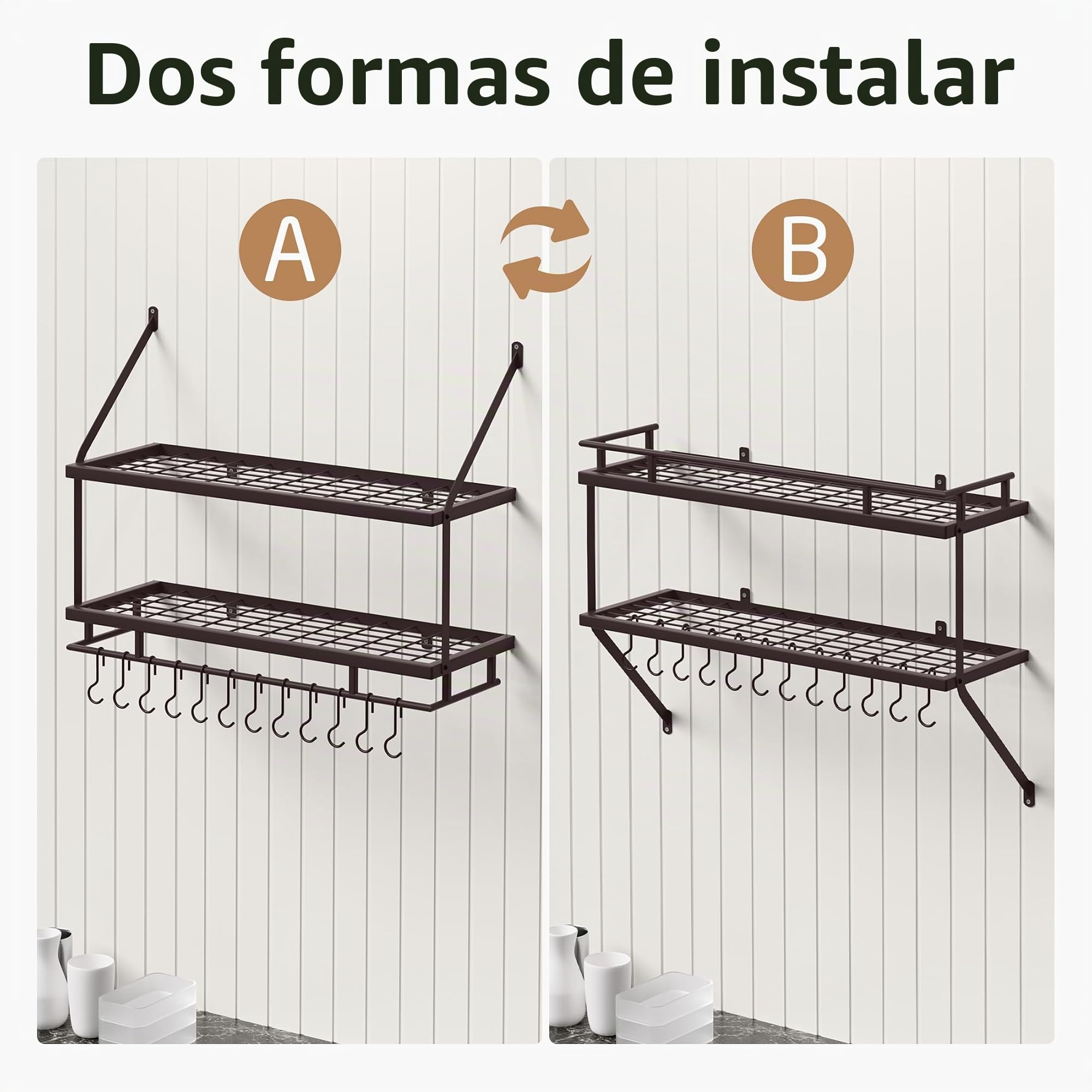 KES Estante de Pared para Ollas de 30 Pulgadas en Bronce Aceitado, Organizador de 2 Niveles para Ollas y Sartenes con 12 Ganchos Resistentes, Estante de Pared de Cocina de Estilo Granja, KUR215S75B-OB