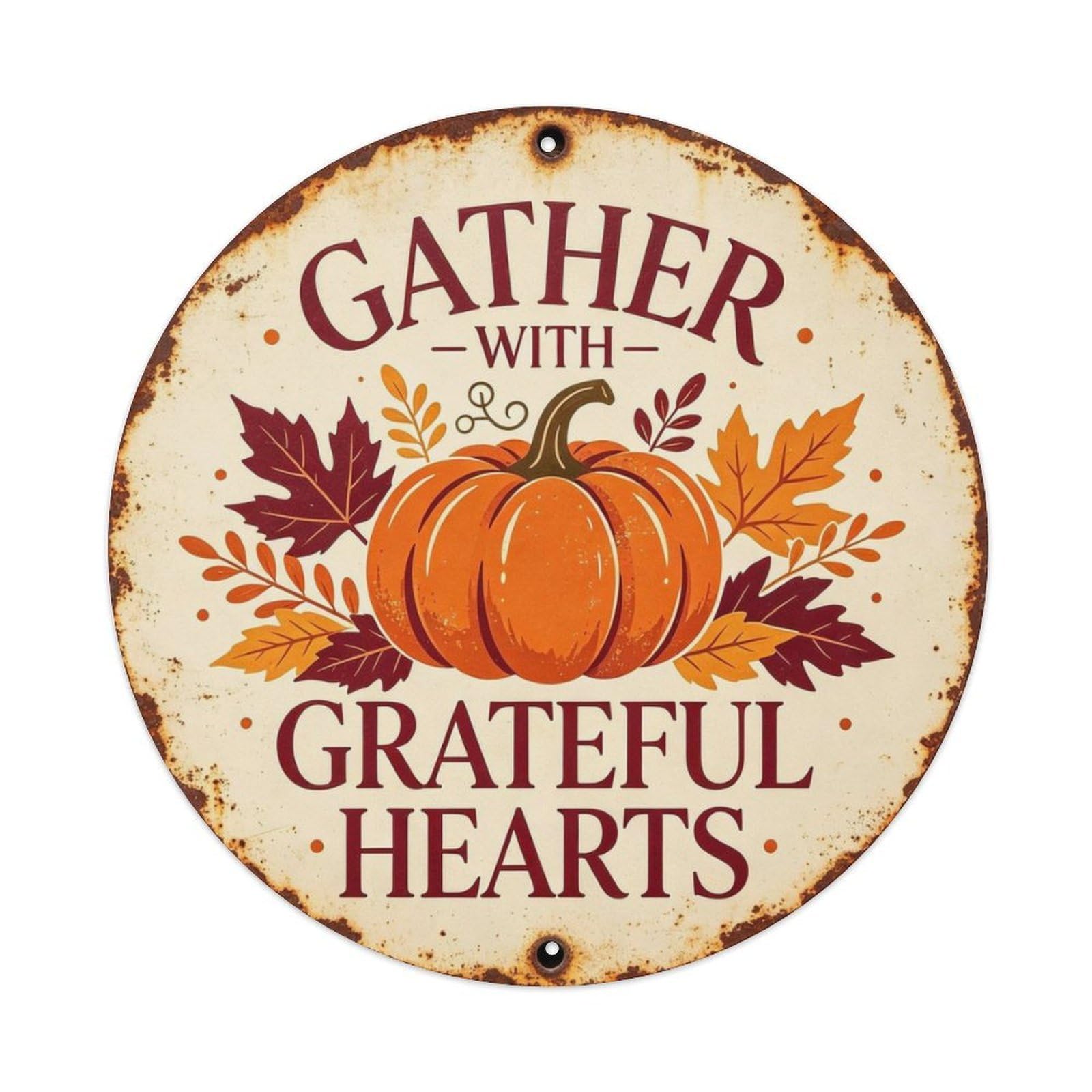 Gather With Grateful Hearts Metal Tin Sign Plaque
