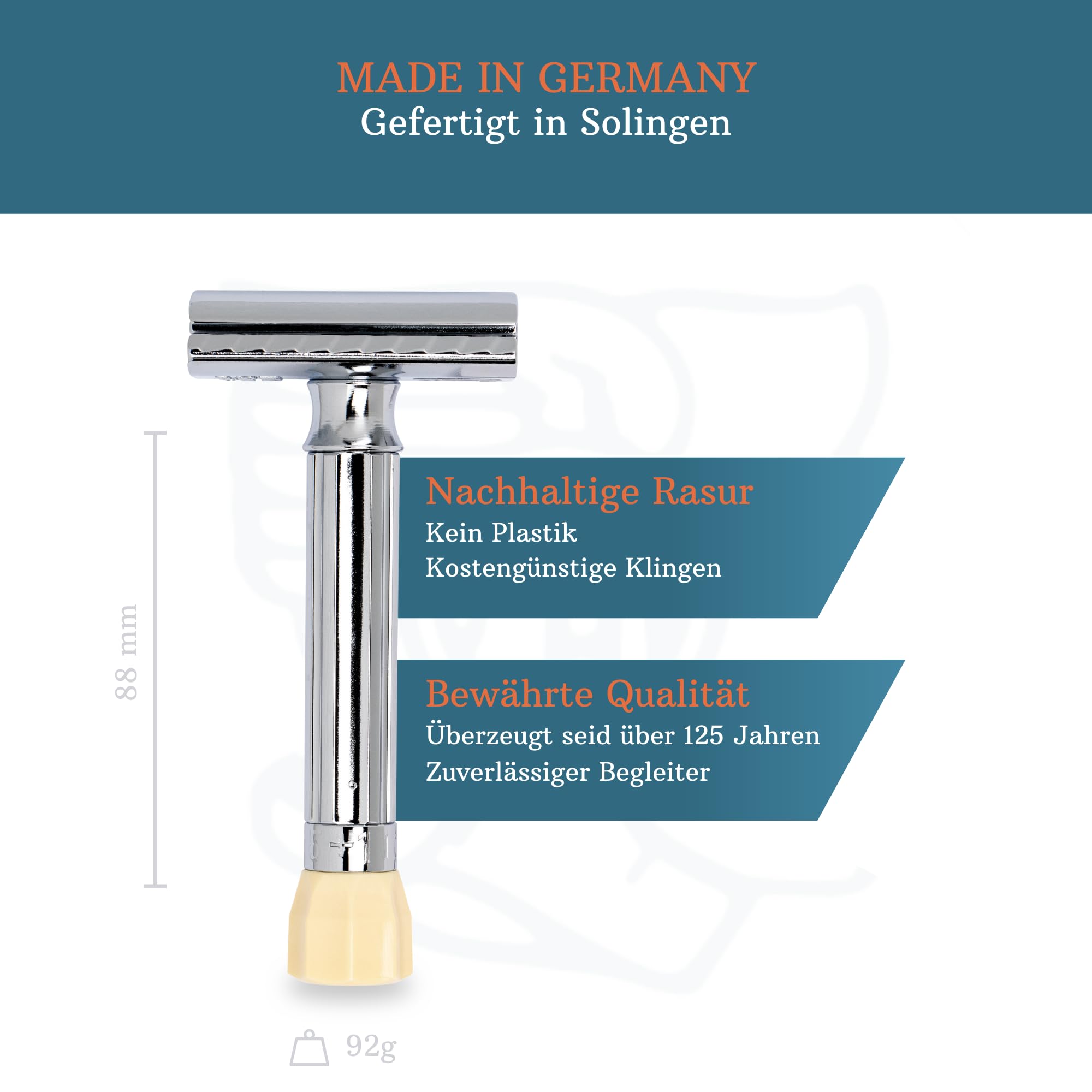 MERKUR Einstellbarer Rasierhobel 500C | Klassiker Glanzchrom | Zweiteiliger Rasierer mit geradem Schnitt | Ideal für Nassrasur | Zinkdruckguss | Messing Griffstück | Made in Germany