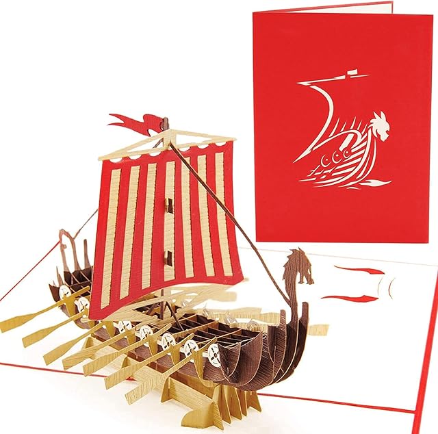 PopLife Warrior Viking Ship 3D Pop Up Card for All Occasions - Happy Anniversary Pop Up Father's Day Card, Pop Up Birthday Card for Men, Retirement Card - for Dad, for Husband, for Son, for Grandpa