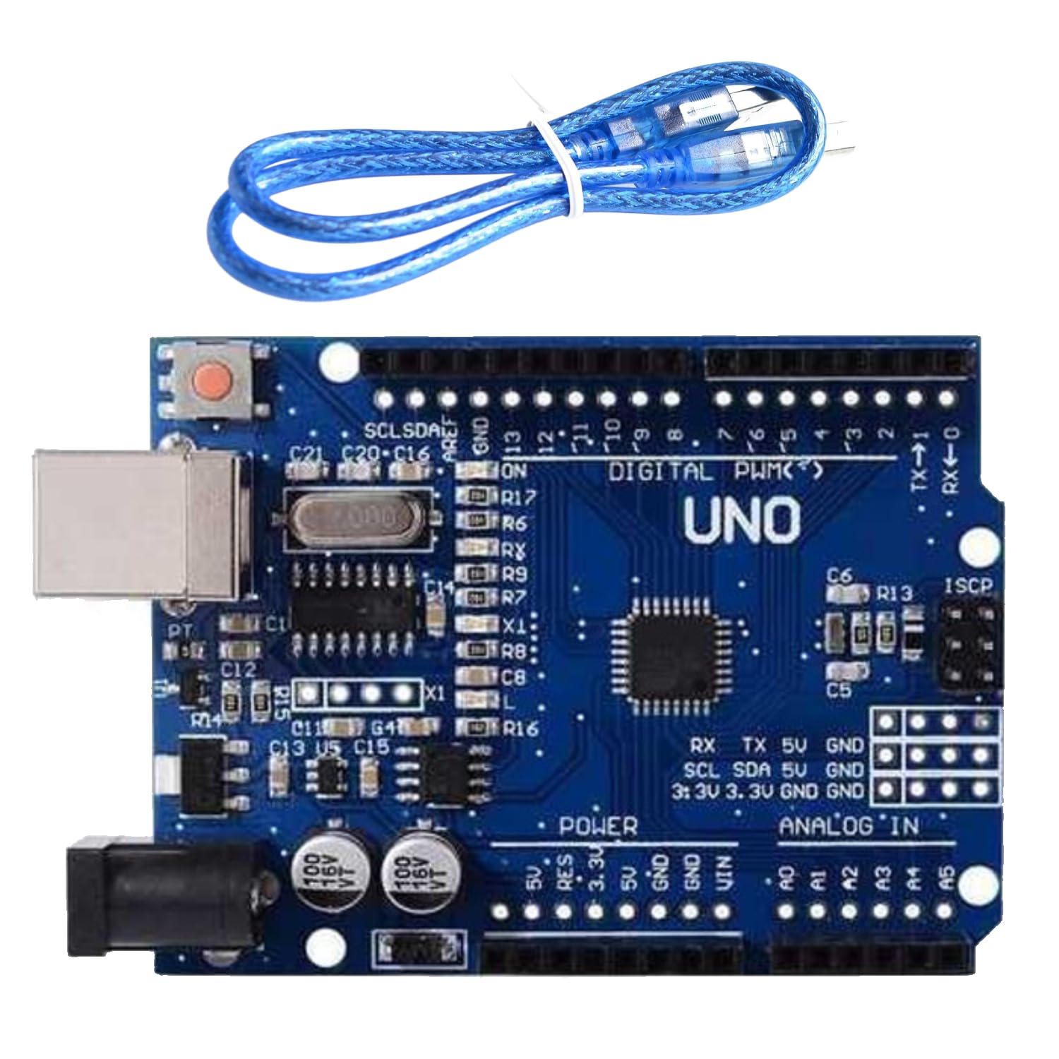 UNO R3 SMD Single Board Computer with USB Cable | ATmega328P & CH340 Chipset | Rugged Industrial Microcontroller Module | Compatible with Arduino IDE