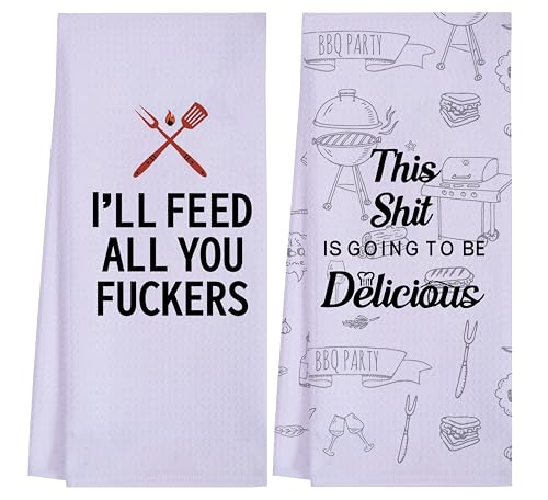 LXOMILL Funny Kitchen Towels for Men, Women, Chef Gifts, BBQ