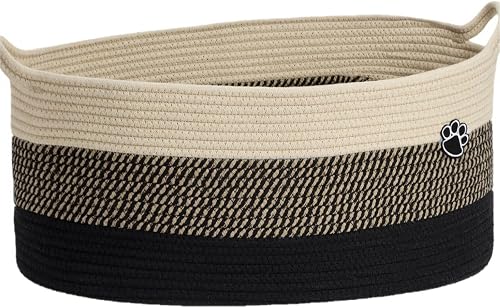 Optish 40L Extra Large Woven Rope Dog Toy Basket 20x14x9 - Foldable Storage Bin with Handles, Black-Brown Optish 40L Extra Large Woven Rope Dog Toy Basket 20x14x9 - Foldable Storage Bin with Handles, Black-Brown