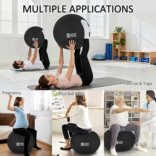 Miniatura 6 de Gruper Yoga Ball, Multiple Sizes Non Slip Exercise Ball for Workout, Birthing, Balance, Stability, Pregnancy, 2200LB Capacity, Anti Burst Chair for