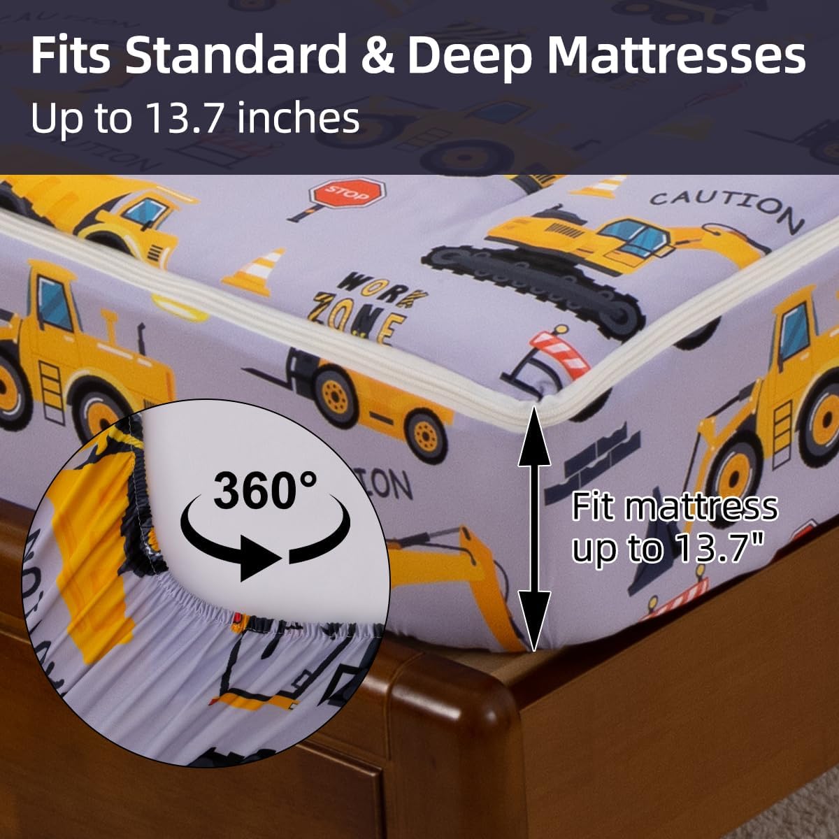 Holawakaka Kids Zipper Bedding Construction Comforter Set, Boys Twin Size Trucks Excavator Tractor Print Zippered Bed Sets,Toddler-boy Child Dorm Zip Bedding - Image 3