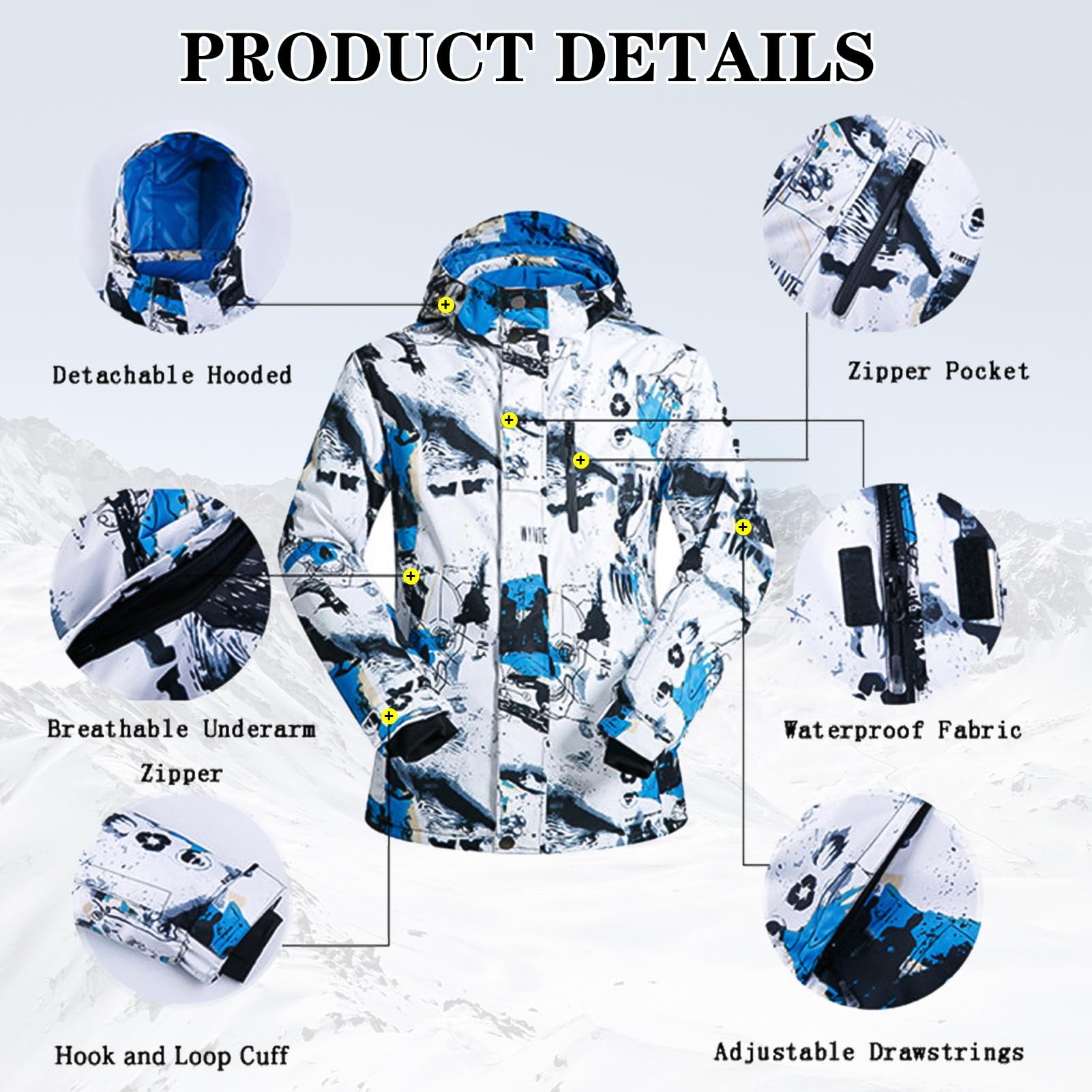 ALSOGO Giacca da Sci Invernale Impermeabile Antivento e Pantaloni Set Outdoor Hooded Snowboard Suit
