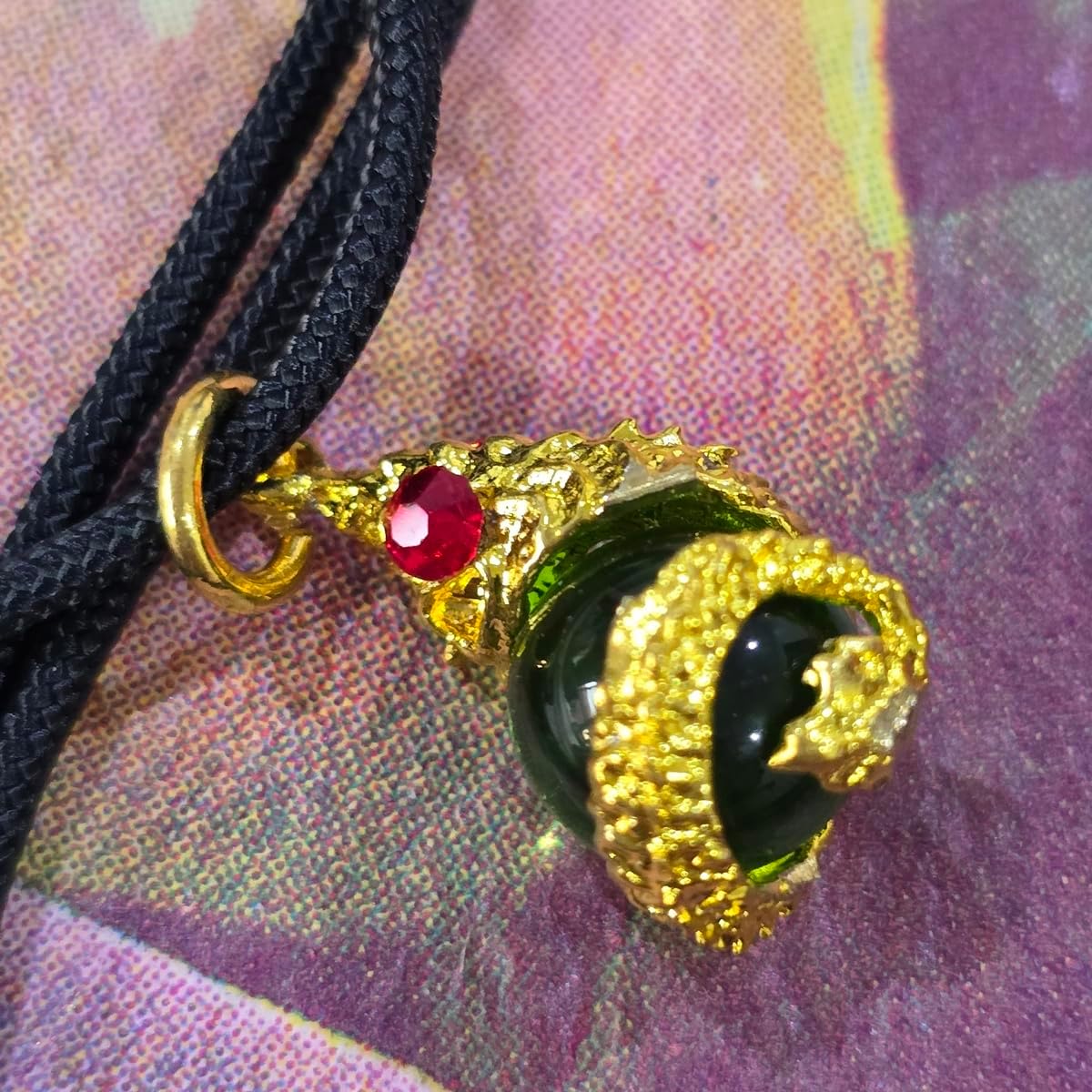 Serpent Crystal Ball Pendant Necklace – Thai Naga Amulet for Protection, Luck & Wealth – Green Gold Snake Amulet with Red Eyes – Includes Premium Pouch