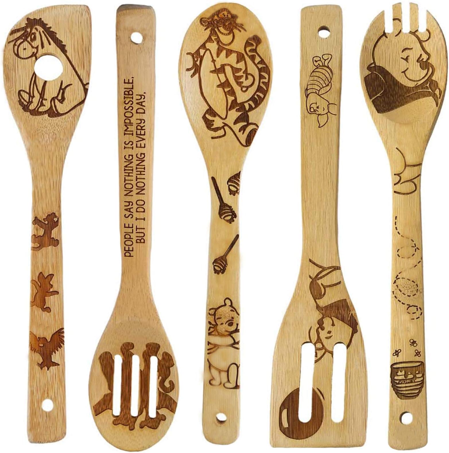 Winnie The Bear Gifts for Women - 5 PCS Wooden Spoons Cooking Utensils,Cartoon Bear Wooden Spoon & Spatula for Cooking and Baking,Valentines Gifts for Her,Mothers Day Gifts
