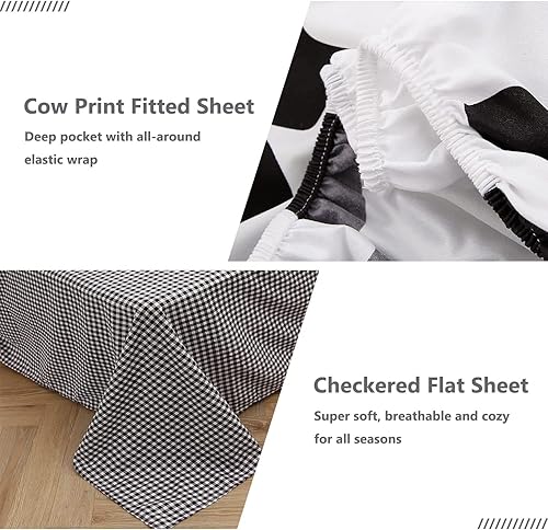 Miniatura 7 de SUCSES Juego de edredón de vaca tamaño King de 8 piezas, juego de ropa de cama en blanco y negro, ropa de cama de piel de vaca en una bolsa,