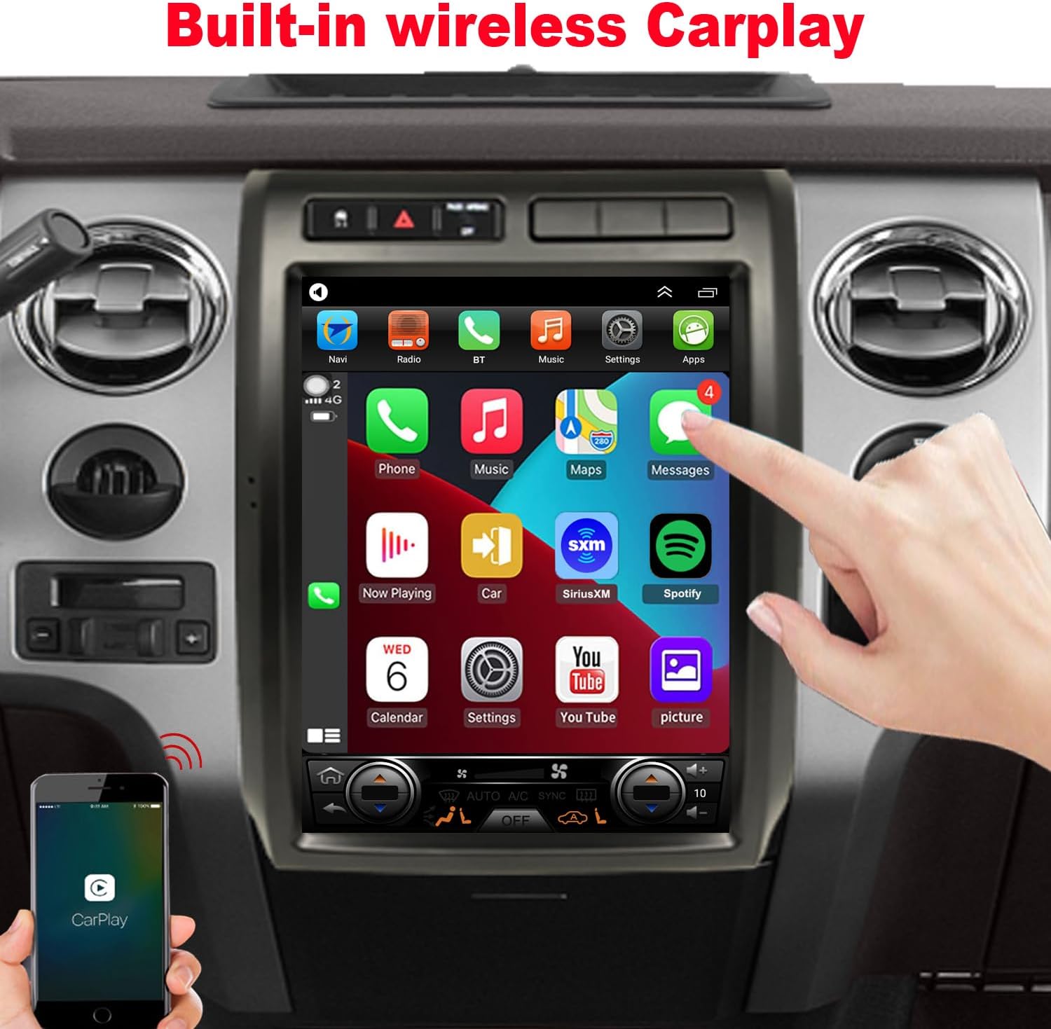 for Ford F150 Radio 2009 2010 2011 2012 Upgrade, 8core CPU Stereo System,12.1inch Touch Screen,Carplay and Android Auto,Free Camera (Only fit Manual AC!)