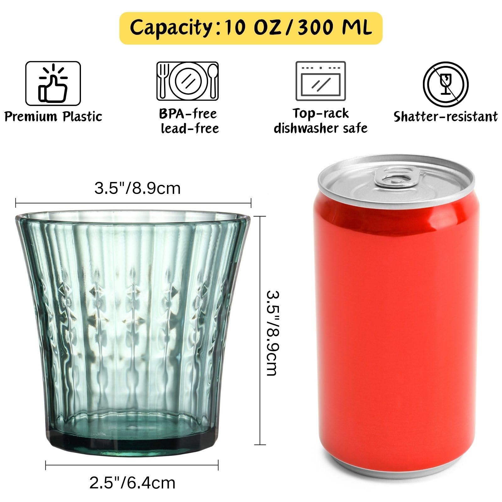 AVLA 12 plastikowych kubków na wodę, 295 ml, nietłukące się akrylowe szklanki do picia, przezroczysty kubek do wina wielokrotnego użytku, bez BPA, małe naczynia do picia dla dzieci, do domu, na