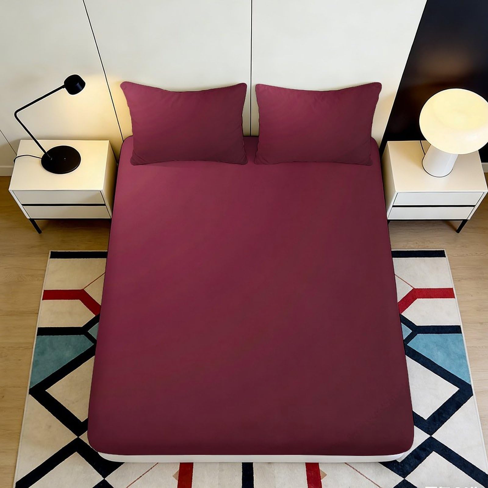 Jqzkxnhpbr Style-8 3D Printed Burgundy Geometric Fitted Sheet Microfiber Soft Bedroom Decor Abstract Mattress Cover For Home Dorm 90X200x25cm