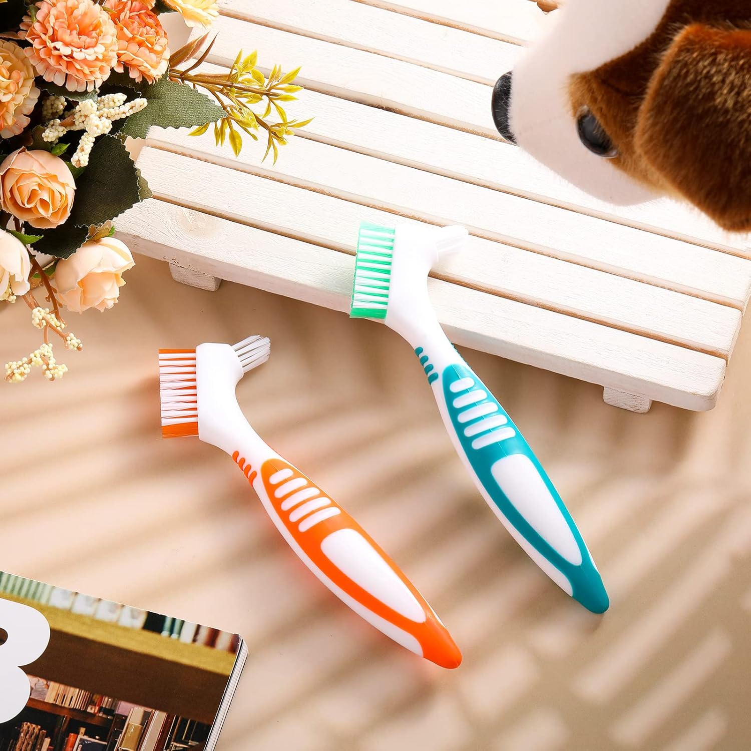 2 Pcs Denture Cleaning Brush Portable Cleaning Brush False Teeth