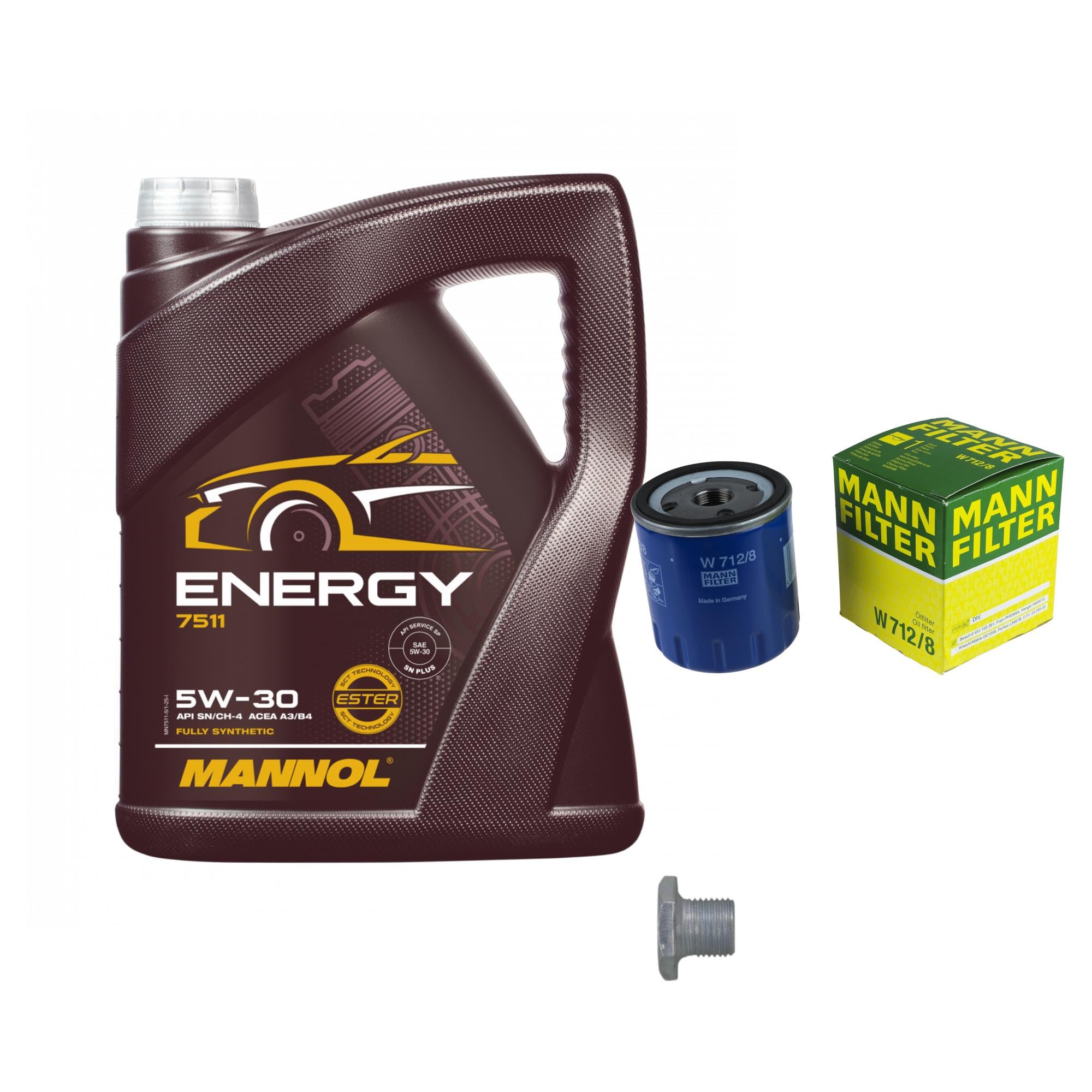 Filter Set Inspektionspaket erstellt mit 5 L Motoröl MANNOL Energy 5W-30, MANN-FILTER Ölfilter, Verschlussschraube