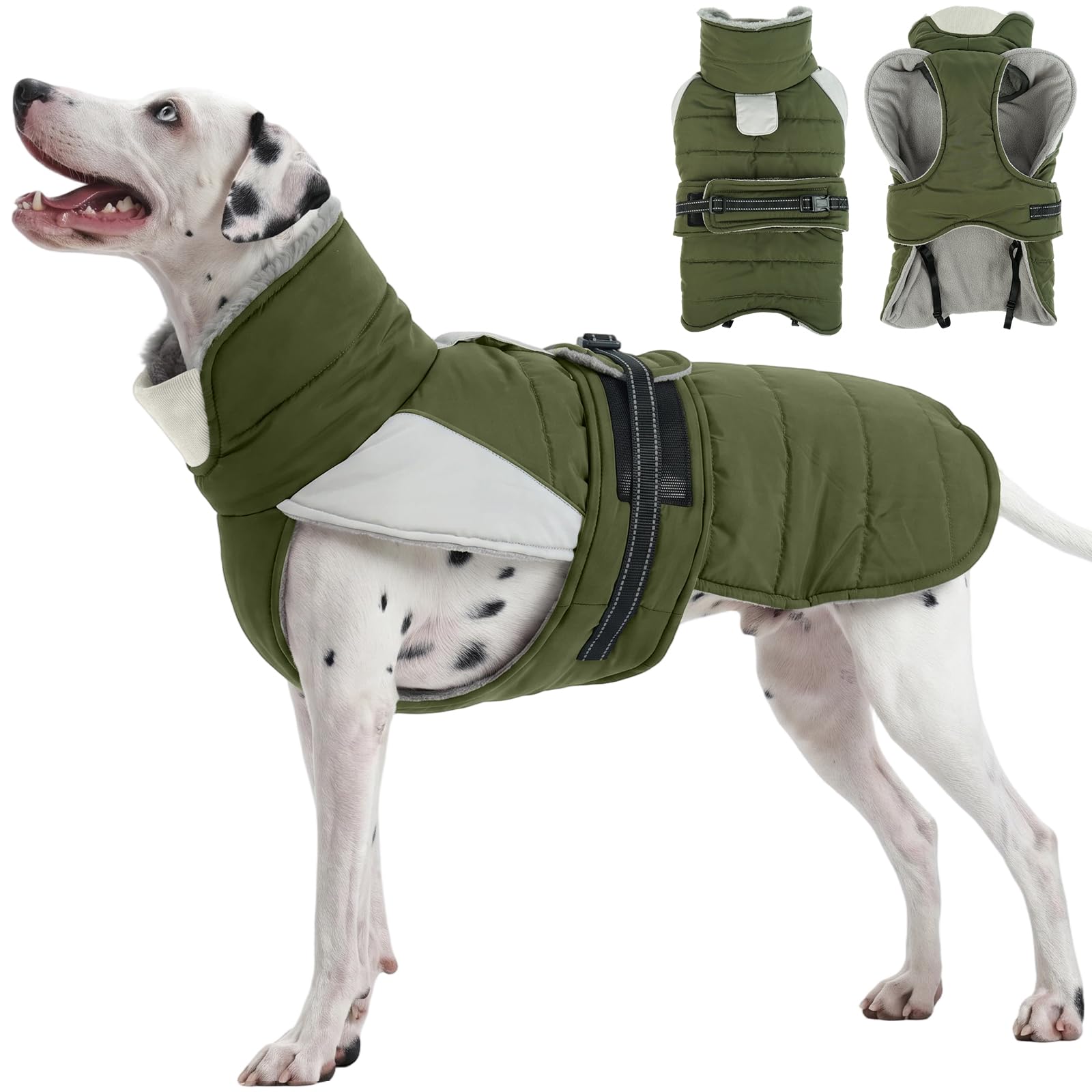 Lelepet Dog Winter Coat, Waterproof Warm Puppy Jacket, Army Green XL