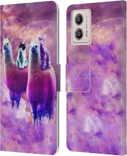Head Case Designs Officially Licensed Random Galaxy Kitty & Cat Space Llama Leather Book Wallet Case Cover Compatible with Motorola Moto G53 5G